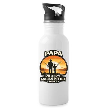 Papa Angeln Mit Dir Danke Retro Vatertag Geschenk - Trinkflasche mit integriertem Trinkhalm - Weiß - Rechts