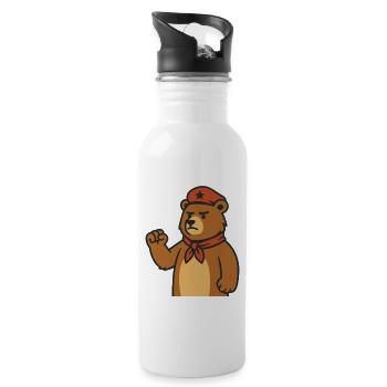 Wach Bär mit rotem Halstuch - Trinkflasche mit integriertem Trinkhalm - Weiß - Rechts