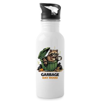 Raccoon in a Trash Can Mood - Water bottle with straw - white - Right