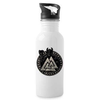 Nordic Runic Warlord Emblem - Water bottle with straw - white - Right