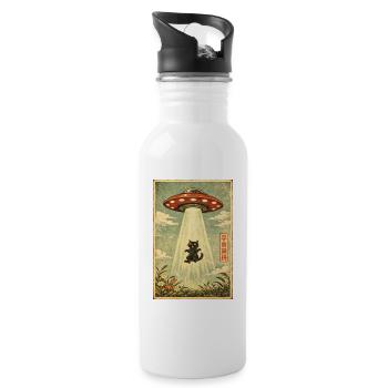 Katze, UFO, Entführung, Aliens, Ausserirdische - Trinkflasche mit integriertem Trinkhalm - Weiß - Rechts