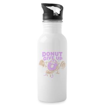 Donut Give Up - Lustiges Fitness Training - Trinkflasche mit integriertem Trinkhalm - Weiß - Rechts