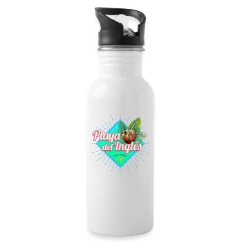Playa del Ingles Gran Canaria Kanarische Souvenir - Trinkflasche mit integriertem Trinkhalm - Weiß - Rechts