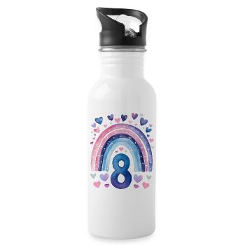 Anniversaire 8 Fille Arc-en-ciel Huit ans - Gourde avec paille intégrée - blanc - Droite