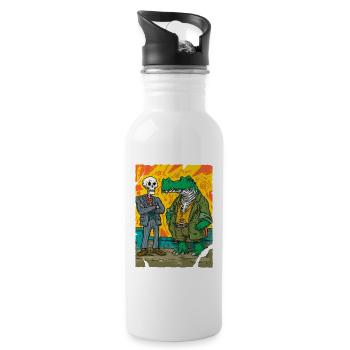 Neon Street Dino: Skeleton vs Alligator CEO - Water bottle with straw - white - Right