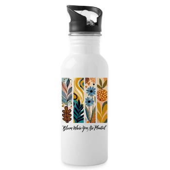 Blühende Botanische Panel-Collage - Trinkflasche mit integriertem Trinkhalm - Weiß - Rechts