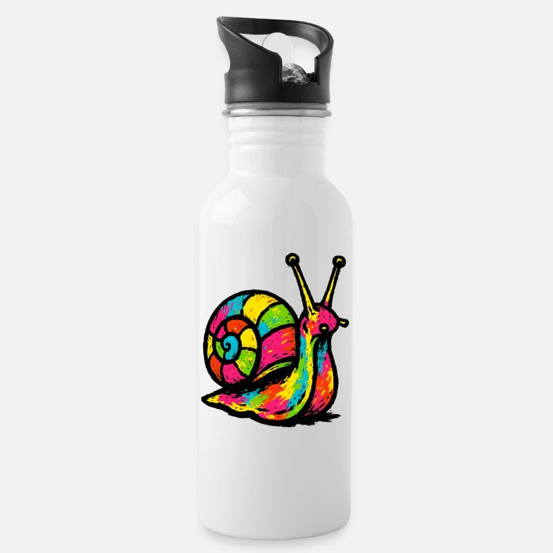 Escargot Arc-en-ciel : Gastéropode Pop Art - Gourde avec paille intégrée - blanc
