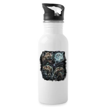 THREE Wild Hyena with Moon Wildlife Designs - Water bottle with straw - white - Right