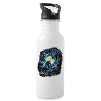 Zwei Wilde Pferde mit Mond Wildlife-Designs - Trinkflasche mit integriertem Trinkhalm - Weiß - Rechts