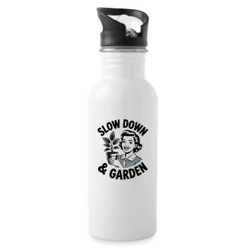 Slow Down And Garden Retro House Plant Lover - Water bottle with straw - white - Right