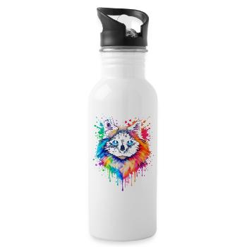 Ragdoll in Neon | Cat Art Pop Art - Water bottle with straw - white - Right