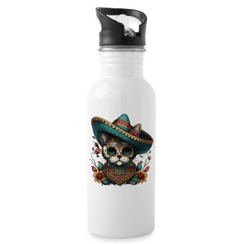 Zuckerschädel Sombrero-Katze Mexikanischer Cinco De Mayo - Trinkflasche mit integriertem Trinkhalm - Weiß - Rechts