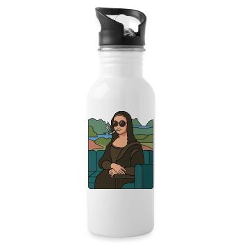 Mona Lisa cool with sunglasses smoking weed - Water bottle with straw - white - Right