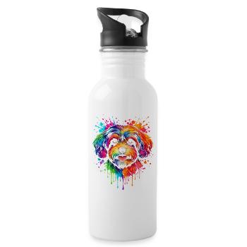 Havaneser | Kleinhund Pop Art - Trinkflasche mit integriertem Trinkhalm - Weiß - Rechts