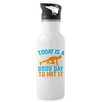 Fitness Fanatics Today A Good Day To Hiit - Trinkflasche mit integriertem Trinkhalm - Weiß - Rechts