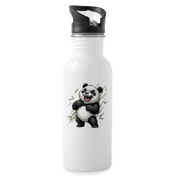 Laughing panda in bamboo panorama - Water bottle with straw - white - Right