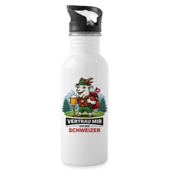 Alpine Goat Hiker with Beer - Water bottle with straw - white - Right