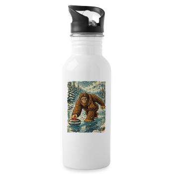 Curling Bigfoot Curler Winter Sport Sweeping - Water bottle with straw - white - Right