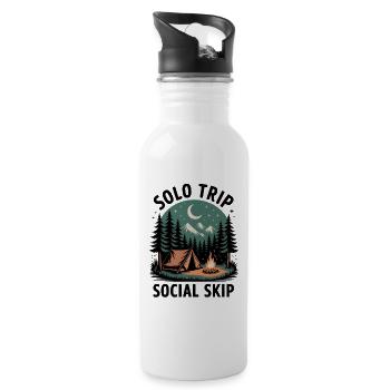 Solo statt Smalltalk | Camping Introvertiert - Trinkflasche mit integriertem Trinkhalm - Weiß - Rechts
