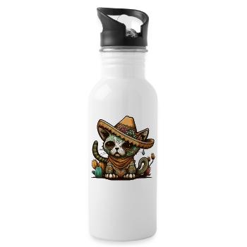 Mexican Cinco De Mayo Sugar Skull Sombrero Cat - Water bottle with straw - white - Right