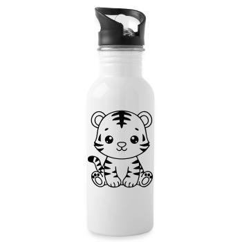 Süßes Tigerbaby – Schwarz-Weißes Junges - Trinkflasche mit integriertem Trinkhalm - Weiß - Rechts