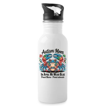 Autismus Mama T-Shirt – In April We Wear Blue - Trinkflasche mit integriertem Trinkhalm - Weiß - Rechts