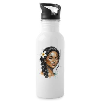 Tattooed Portrait Plumeria - Water bottle with straw - white - Right