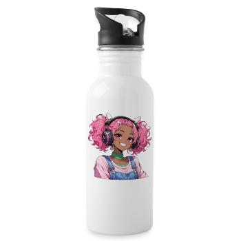 Vintage Japanese Bigfoot Gamer Anime Gaming - Water bottle with straw - white - Right