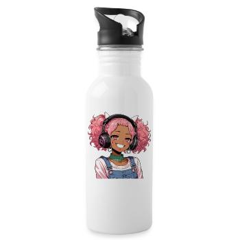 Vintage Japanese Bigfoot Gamer Anime Gaming - Water bottle with straw - white - Right