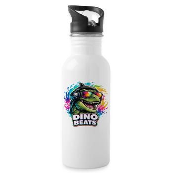 Dino Beats Neon DJ Spruch für Musikfans - Trinkflasche mit integriertem Trinkhalm - Weiß - Rechts