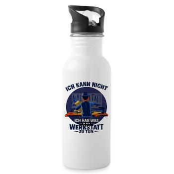 Ich kann nicht Werkstatt Spruch für Schrauber - Trinkflasche mit integriertem Trinkhalm - Weiß - Rechts