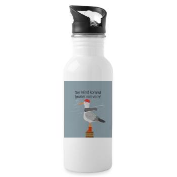 Der Wind kommt immer von vorn Möwe Spruch - Trinkflasche mit integriertem Trinkhalm - Weiß - Rechts
