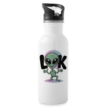 Alien T-Shirt Comic Space Look - Water bottle with straw - white - Right