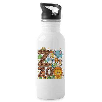 Animals Zoo Party Jungle Zoo Birthday Z Is For Zoo - Water bottle with straw - white - Right