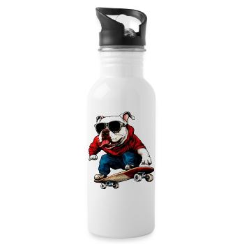 Skateboard Hund - Trinkflasche mit integriertem Trinkhalm - Weiß - Rechts