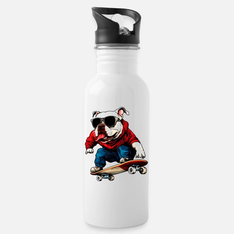 Chien à roulettes - Gourde avec paille intégrée - blanc