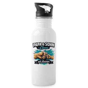 Papa und Sohn Chaos mit Ansage Statement - Trinkflasche mit integriertem Trinkhalm - Weiß - Rechts