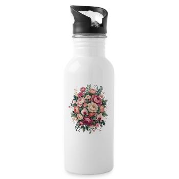 Blütenbouquet Florales Design - Trinkflasche mit integriertem Trinkhalm - Weiß - Rechts