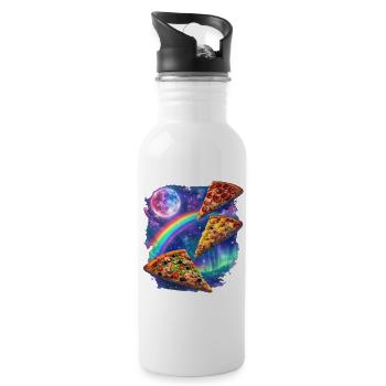Kosmische Regenbogenpizza All - Trinkflasche mit integriertem Trinkhalm - Weiß - Rechts