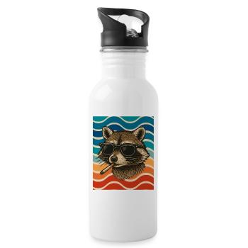 Raccoon with sunglasses Surfwelten - Water bottle with straw - white - Right