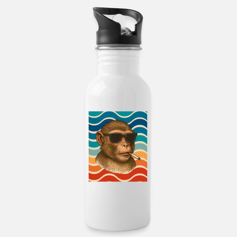 Sunglasses monkey in retro wave pattern - Water bottle with straw - white