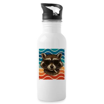 Waschbär mit Sonnenbrille Zigarette - Trinkflasche mit integriertem Trinkhalm - Weiß - Rechts