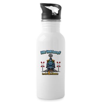 Dampflok in die 1.Klasse - Trinkflasche mit integriertem Trinkhalm - Weiß - Rechts