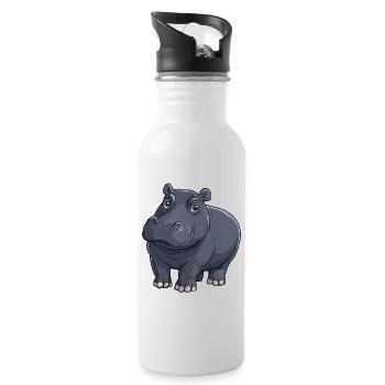 Hippo Nilpferd Illustration - Water bottle with straw - white - Right