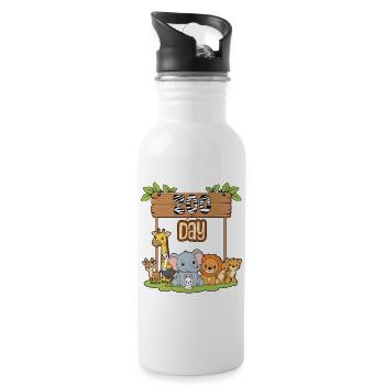 Zoo Day Animals Zoo Party Dschungel Zoo Geburtstag - Trinkflasche mit integriertem Trinkhalm - Weiß - Rechts