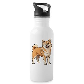 Cheerful Shiba Inu Cartoon - Water bottle with straw - white - Right