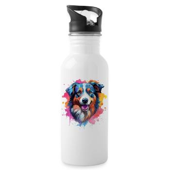 Chien Berger Australien à l’Art Éclaboussuré Coloré - Gourde avec paille intégrée - blanc - Droite