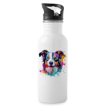 Dog Australian Shepherd Colorful Splash Art - Water bottle with straw - white - Right