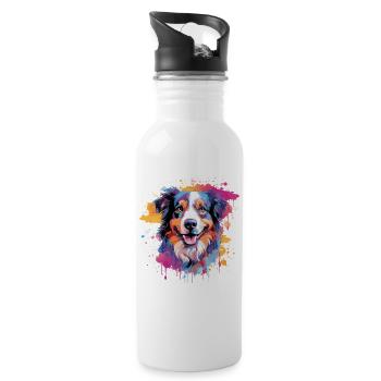 Colorful Australian Shepherd Dog Splash Art - Water bottle with straw - white - Right
