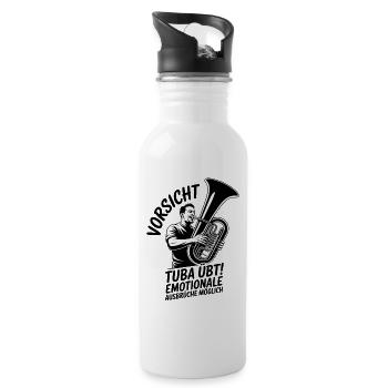 Vorsicht Tuba übt emotionale Ausbrüche möglich - Trinkflasche mit integriertem Trinkhalm - Weiß - Rechts